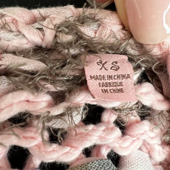 Hand Knit Dollie Pink Brown Chunky Crochet Fuzzy Knit Pullover Crop Sweater XS - Picture 6 of 8